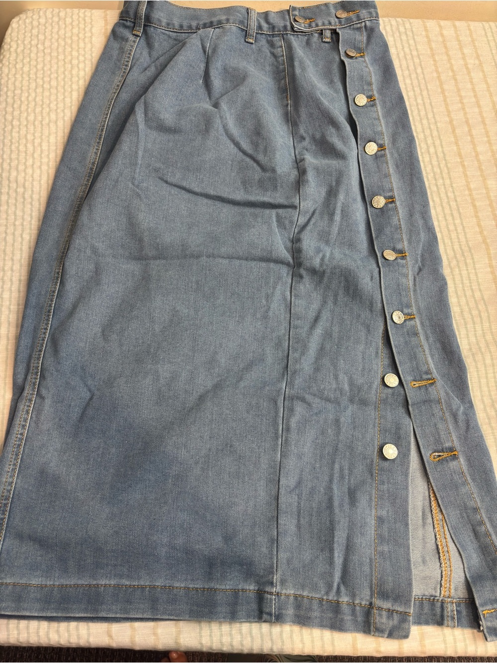 Amazon Light Blue Denim Button-Side Midi Skirt